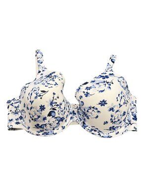 Soma Embraceable Full Coverage Bra 40DDD White & Blue Floral Print
